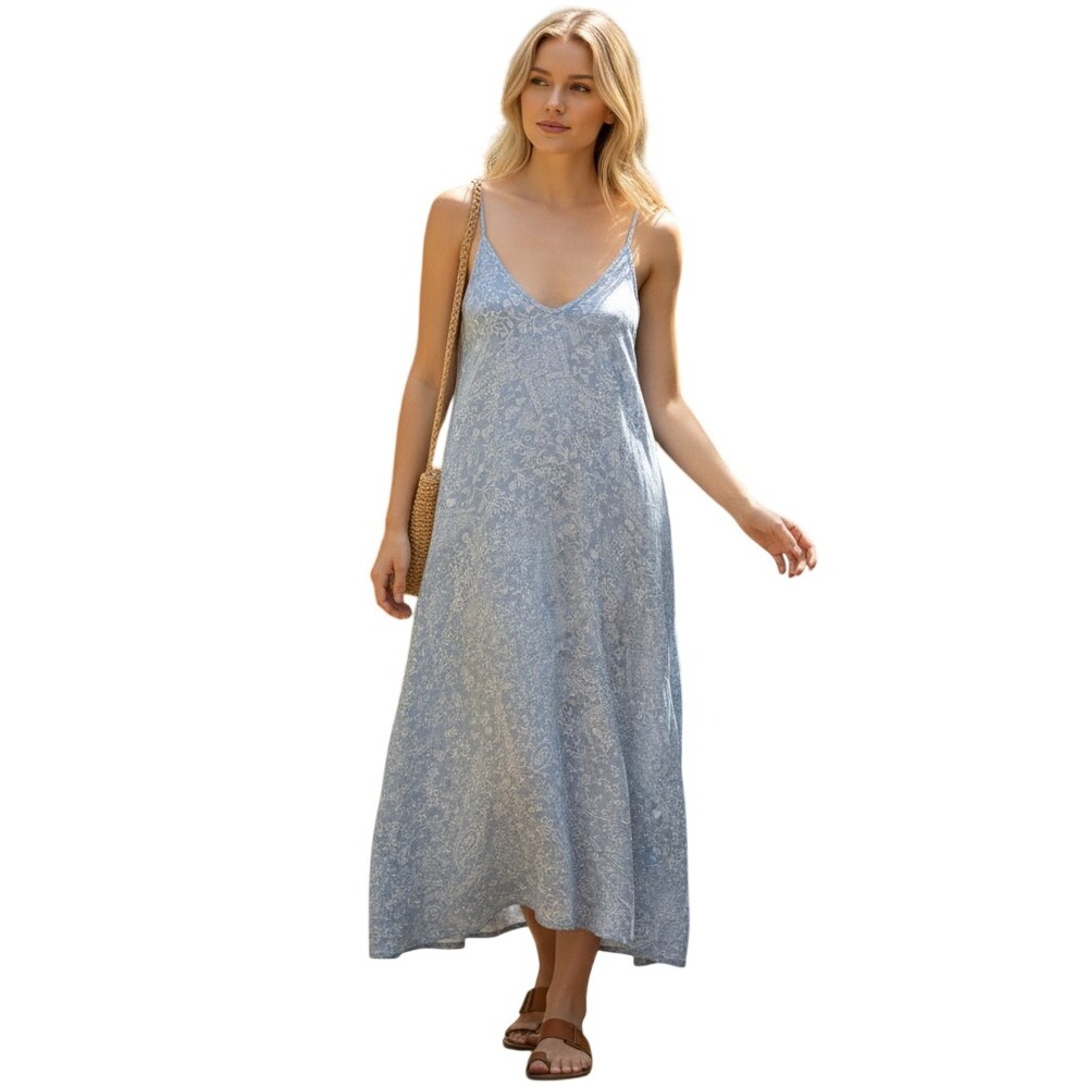 Style Rack Blue Floral Paisley V-Neck Maxi Dress Pockets Small NEW SD311470